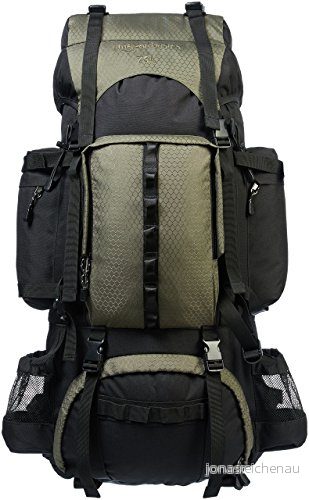 Amazon Basics vandringsryggsäck med inre ram och regnskydd, 75 L, grön 841875124145