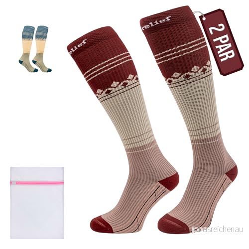 360 Relief 2 Par Kompressionsstrumpor 15 20 mmhg Klass 1 Premium för kvinnor och män Dagligt stöd löpning, resor, sportåterhämtning L/XL Brun Med tvättpåse 5056113885145