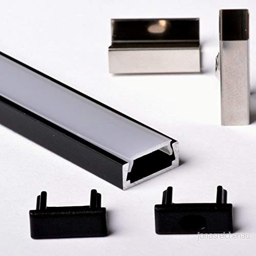 Aftertech® 3 m 1506N 15 x 6 mm aluminium för LED strip rigid bar + täckning (1506N matt fodral svart proffs) 7426972943269