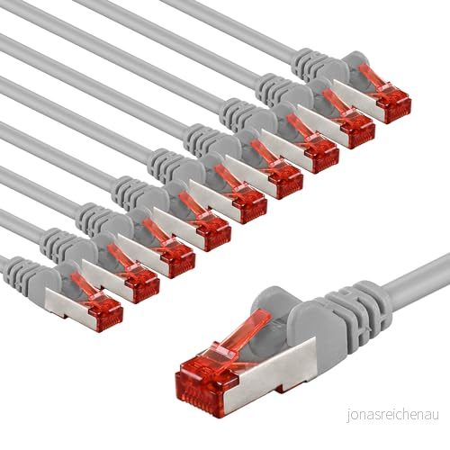 goobay 65994 CAT6 nätverkskabel i 10 set/patchkabel skärmad S/FTP/CU Ethernet kabel, PiMF, LSZH/Cat 6 kabel med Gbits/grå/10 x 1 m 4040849659942