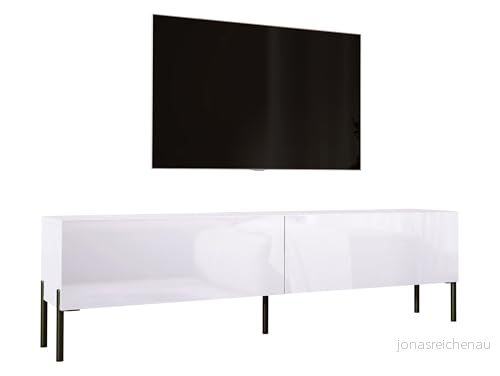 3E 3 x E living.com TV skåp i matt vit/högglansig vit med ben svart, A: B: 170 cm, H: 52 D: 32 möbel, bord, bänk 5904184557099