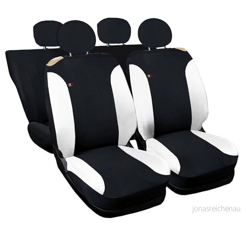 Auto Accessori Lupex Bilsätesöverdrag kompatibelt med Cinquecento 500, tillverkad i Italien, polybomull, set fram och bak (svart vit full rygg) 8056669279013
