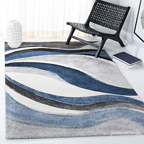 Safavieh Modern Grafisk rektangulär inomhatta, flätad, Hollywood kollektion, HLW766, i Grå/Blå, 79 x 152 cm för vardagsrum, sovrum eller något inomhusutrymme 195058019941
