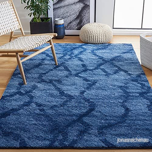 Modern rektangulär innermatta, retro kollektion, RET2144, i blå/mörkblå, 152 x 244 cm för vardagsrum, sovrum eller något annat inomhusutrymme av SAFAVIEH. 683726342540