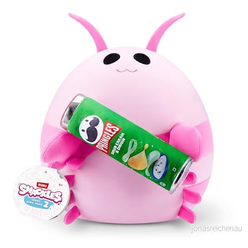 Snackle Serie 2 20 cm från ZURU (8 tum) gosigt och krossbart plyschdjur med mellanmålstillbehör officiellt märke Pink Shrimp (Pringles Sour Cream & Onion) 193052067173