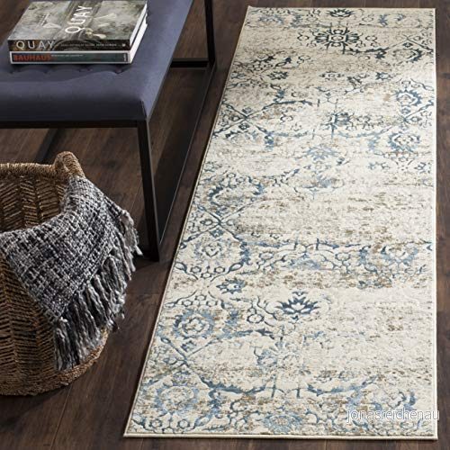 Vävd patinermatta inomhatta, konstnärlig kollektion, ATF237, i blå/kräm, 69 x 244 cm för vardagsrum, sovrum eller någon annan inredning av Safavieh. 889048196957 Vävd patinermatta inomhatta, konstnärlig kollektion, ATF237, i blå/kräm, 69 x 244 cm för vardagsrum, sovrum eller någon annan inredning av Safavieh. 889048196957