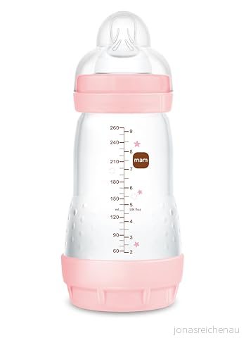 MAM Easy Start anti kolik A121 flaska, patenterad med napp 2 tillverkad av SkinSoftTM ultra mjuk silikon, för spädbarn från månader, 260 ml rosa, 1 enhet, självsterilisering på 3 minuter 9001616698767