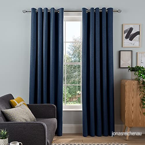 Sleepdown Vävd Tonal Fleck Eyelet mörkläggningsgardiner värmeisolerade för sovrum och vardagsrum 66 x 230 cm marinblå 2 paneler 5056242836940