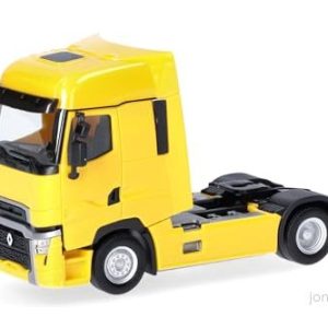 Herpa lastbilsmodell Renault T facelift styv traktor, gul, dragbil med kran och bakre stöd, miniatyr i skala 1:87, samlarföremål, tillverkad Tyskland, plastmodell 4013150351690 Herpa lastbilsmodell Renault T facelift styv traktor, gul, dragbil med kran och bakre stöd, miniatyr i skala 1:87, samlarföremål, tillverkad Tyskland, plastmodell 4013150351690