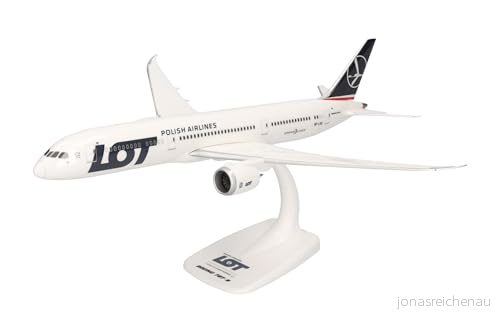 herpa Snap Fit modellflygplan Lot Polish Airlines Boeing 787 9 Dreamliner, miniatyr i skala 1:200, samlarobjekt, modell med stativ, plast 4013150614108