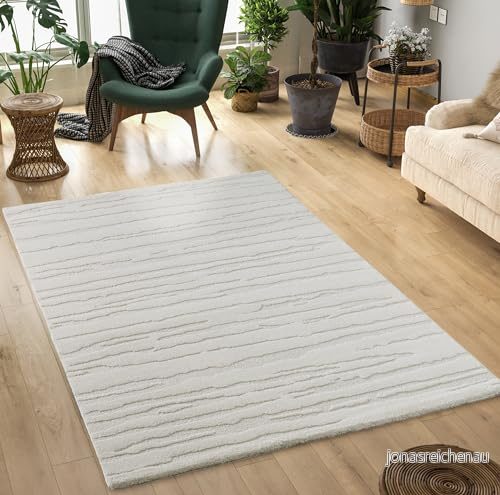 MIA's Carpets Theo Modern kort lugg med hög låg effekt 3D effekt, luggdensitet, mjuk, abstrakt design, kräm, 140 x 200 cm 4065656090795
