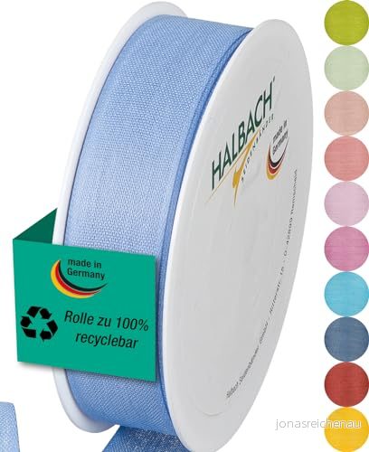 Halbach sidenband Presentband Bredd 25 mm längd m Band tillverkat i Tyskland olika färger och bredder, perfekt för förpackning dekoration, färg: himmelsblå 4015275633149