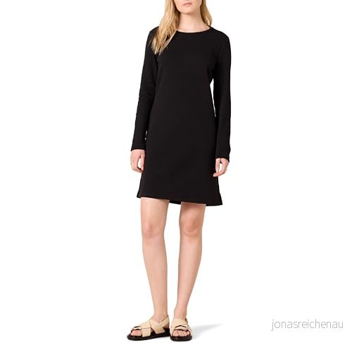 Amazon Essentials dam rund hals långärmad fleece klänning över knät, svart, X Small 194223386260