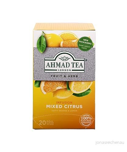 Ahmad Tea Mixed Citrus fruktte med apelsiner och citronsmak individuellt förpackad, aromförseglad tepåse 2 g te per portion 20 tepåsar band 54881000048