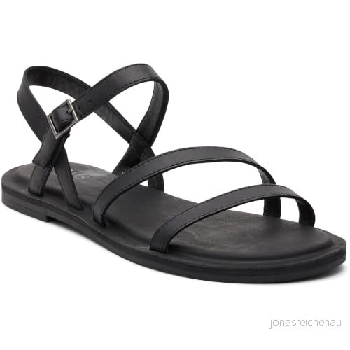 TOMS Kira platt sandal för kvinnor, Svart läder, 5,5 UK, 38 EU 195703481833