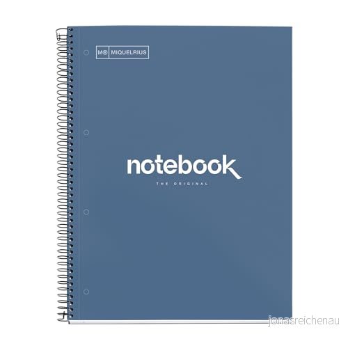 Miquelrius A4 Notebook Emotions anteckningsbok, 80 ark 90 g/m², streckad randig (Dots), 1 färgremsa, mikroborrad spiral, extra styvt lock, 4 borrar, marinblå 8422593466667