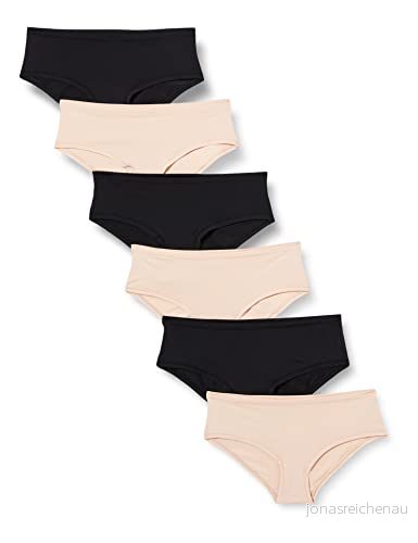 Amazon Essentials hipsterunderkläder för kvinnor (finns i plusstorlek), paket med 6, svart/mjukt kronblad, 6X 196433842918