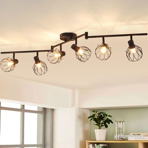 ANWIO Justerbara takspotlights rektangulär bas, taklampa med 6 LED lampor E14 sockel, taklampa, vägglampa för bar kök, sovrum, vardagsrum, exklusive glödlampor EUC EA 6976222801845
