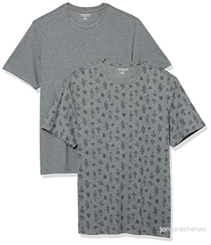 Amazon Essentials herr normal passform kortärmad rund hals t shirt, paket med 2, kaktus/grå ljung, liten 196433602444
