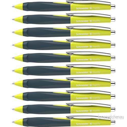 Schneider 135343 Haptify kulspetspenna (linjebredd M, skrivfärg: blå) 10 pack, gul djup ocean 4004675175373