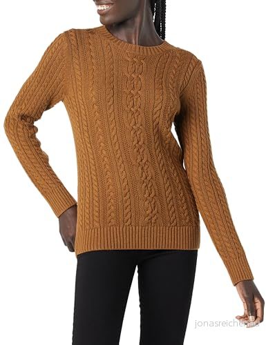 Amazon Essentials dam fiskarkabel långärmad tröja med rund hals (finns i plusstorlek), mörk kastanjebrun ljung, stor 195111559094