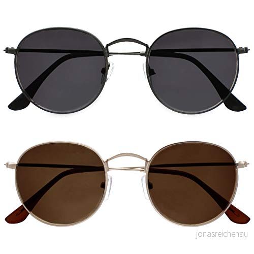 Opulize Sol 2 pack klassisk 60 tals retro rund matt Gunmetal guld herr dam solläsare SS94 79 + 0,00 Optical Power +3.50 Black Tips/Gold Dark Brown Tips 5055955357056