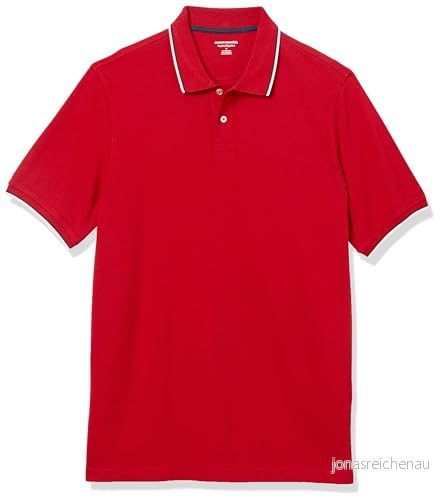 Amazon Essentials mäns Regular-Fit bomull pikétröja (finns i stora och långa), röd/marinblå/vit, medium 194223585014