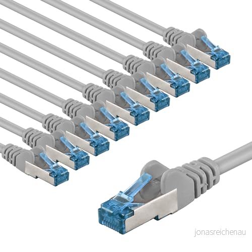 goobay 66029 CAT 6a nätverkskabel i 10 set/patchkabel skärmad S/FTP/CU Ethernet kabel, PiMF, LSZH/Cat kabel med Gbits/grå/10 x 5 m 4040849660290