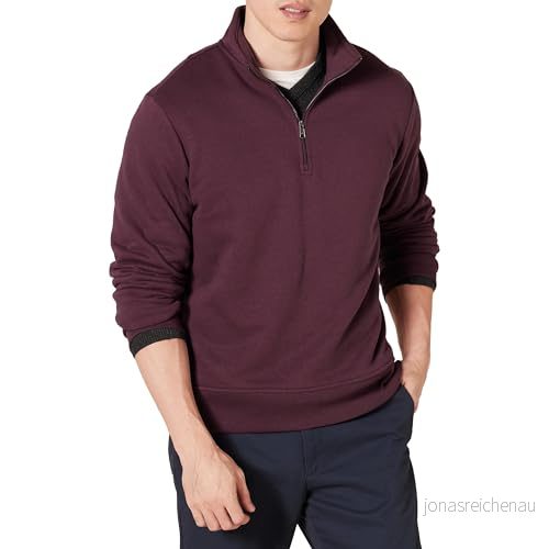 Amazon Essentials Men's Långärmad fleecetröja med kvartsdragkedja, Vinröd, L 195111637679