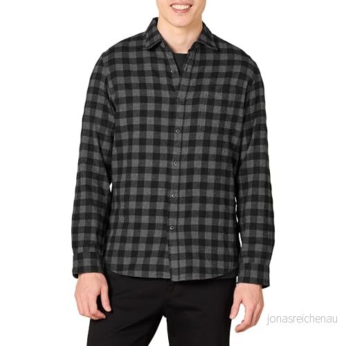 Amazon Essentials Men's Långärmad rutig flanellskjorta smal passform (färger i begränsad upplaga), Svart Kolsvart Buffalorutigt, S 191770590843