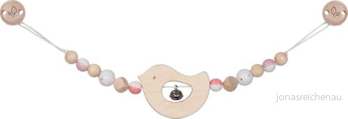 goki baby 65337 Barnvagnskedja av trä tillverkad i Tyskland, rosa, flickor, främjar greppflex och motorik, med klocka, kulor kuber, från födseln 4013594653374