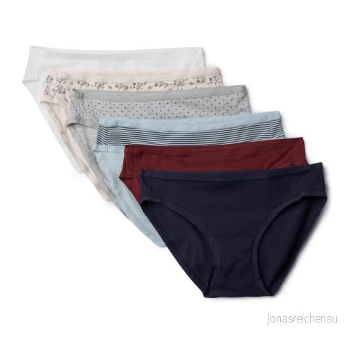 Amazon Essentials kvinnors bomull bikini trosor underkläder (finns i plusstorlek), paket med 6, flerfärgade/blommig/rand, 6X 194223929382