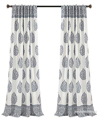 Frodig dekor tårdroppe löv gardiner ljusfiltrering fönsterpanel set för vardagsrum, matsal, sovrum (par), 241 cm x 132 cm, marinblå 848742083963