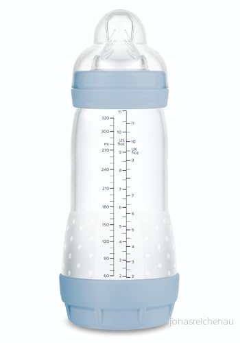 MAM anti kolik nappflaska, från 4 månader, 320 ml, med napp 3, snabbt flöde av silikon som är lätt att ta emot, självsteriliserande och rengöra, enkel start kolik, mattblå, 1 pack 9001616818998