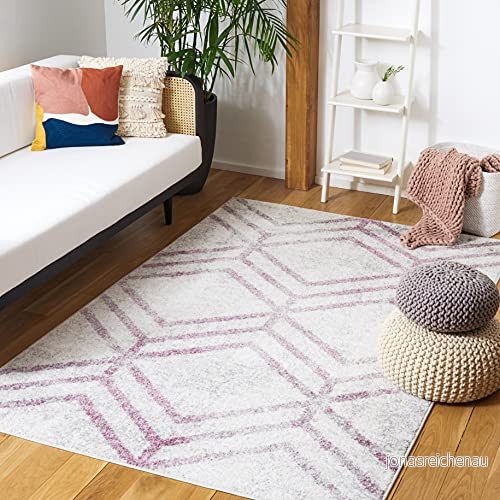 Safavieh Modern geometrisk inomhus vävd rektangel matta, Adirondack kollektion, ADR253, i elfenben/plommon, 91 x 152 cm för vardagsrum, sovrum eller alla inomhusutrymmen 889048872691