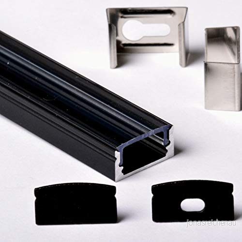 AFTERTECH 1 x 2 meter 1708N 17 8 mm svart ALUMINIUM PROFIL FÖR STRIPS LED HÅRD STRIP STÅL m MT + Cover (1 1708 klar) 7426972944327