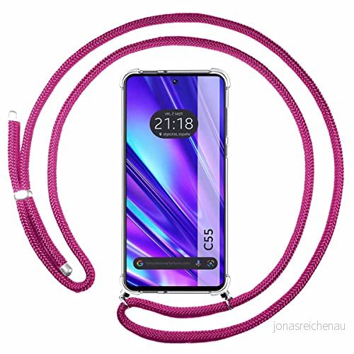 Tumundosmartphone Genomskinligt hängande fodral för Realme C55 med Rosa Cordon Fuchsia 8434844968523