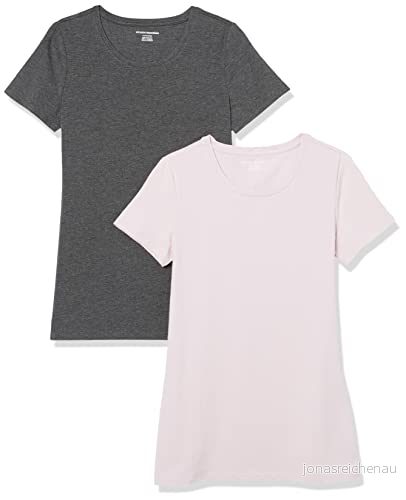 Amazon Essentials Women's Kortärmad T shirt med rund hals klassisk passform, Pack of 2, Kolsvart ljung/Ljuslila, XS 191770930502