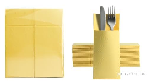 Aroba 100 Soft Point bestickservetter mjukt material, volym och struktur färdigvikta servetter med slits 32 x 38 cm 1/8 fals bestickväska god kvalitet gul 4255775703021
