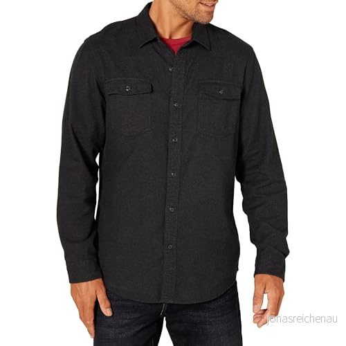 Amazon Essentials Men's Långärmad flanellskjorta med två fickor smal passform, Svart, S 195111645100