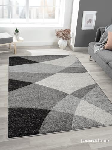 Mia's Mosaix modern tät matta med kort lugg för vardagsrum och sovrum, kontursnitt, geometriska mönster, rutig, i grå, 160 x 220 cm 4251901209177