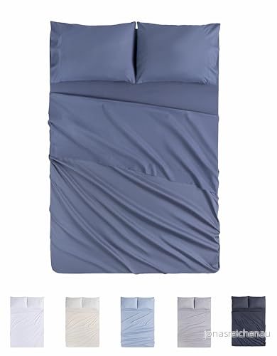 Todocama 4 delat lakansset 4002 formsytt underlakan Bänkskiva två örngott 50x80 cm (säng 200 x 190/200 cm, gråblå) 8435439017879