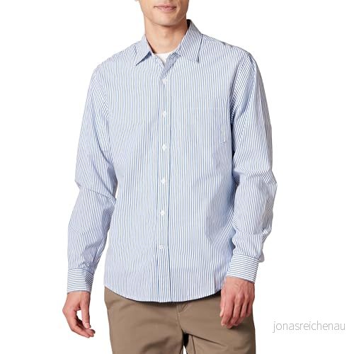 Amazon Essentials mäns Slim Fit långärmad poplin skjorta, blå vit vertikal rand, X Large 191770245446