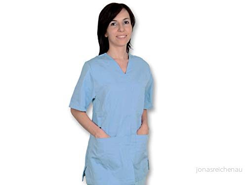 Gima Bomull, Polyester, Hospital uniform, Blå, V ringning, 5 knappar, Unisex, Storlek S, för läkare, veterinärer, Sjuksköterskor och vårdpersonal 8023279216226