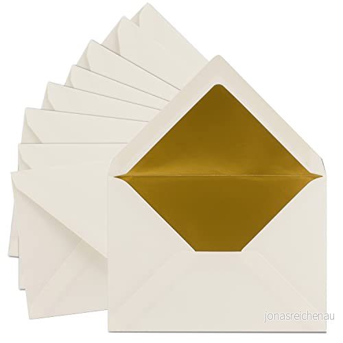 25 x DIN C5 kuvert 15,7 22,5 cm i naturvitt med gyllene sidenfoder Våt tätning Blanka brevkuvert Postkuvert utan fönster format Märke: FarbenFroh by GUSTAV NEUSER 4251663780600