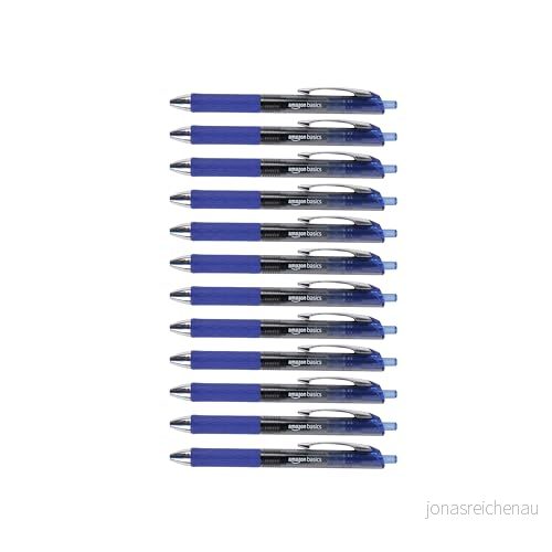 Amazon Basics infällbar gelpenna, fin spets (0,7 mm), blå, 12 st., 1 pack 840324404944