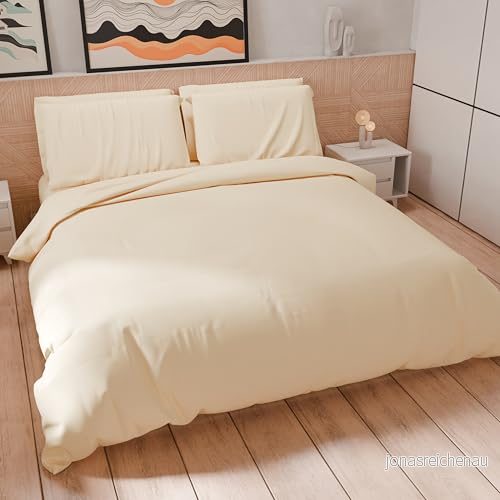 PETTI Artigiani Italiani Enkeltäcke, Påslakan och örngott i Microfiber, Enfärgad grädde, 100% tillverkad Italien 8053687765030
