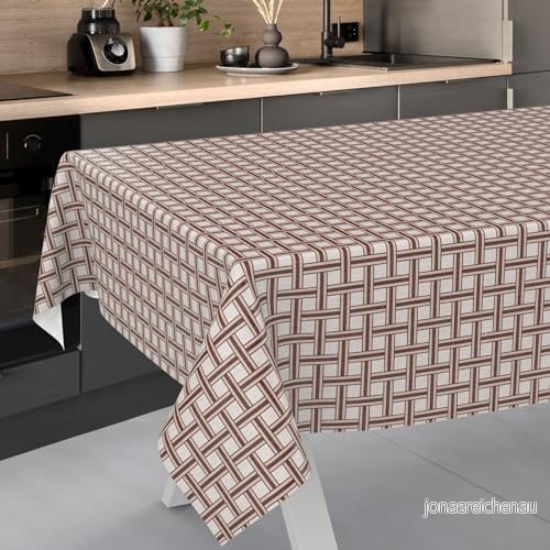 vaxbordsduk, tvättbar, trädgårdsbordsduk, utomhus, inomhus, 200 x 140 cm, skärkant, rutig, beige 4059064939869