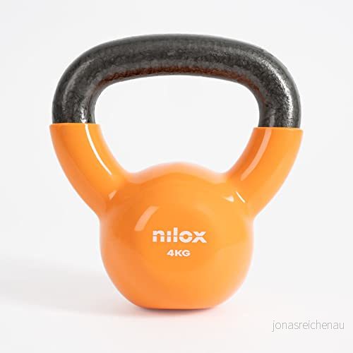 Nilox, Kettlebell 4 Kg, Fitness och träningsvikt hemma, med bekvämt grepp anti rullande platt bas, Hemlagad träning, Fast vikt Gjutjärn interiör 8054320845836