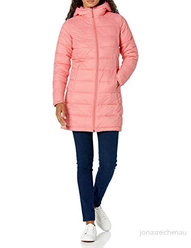 Amazon Essentials lättviktig vattentålig pufferjacka med huva (finns i plusstorlek), rosa, medium 195111124292